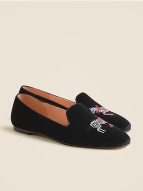 NEW J. Crew Made-in-Italy smoking slippers embroidered velvet CP095 zebra black